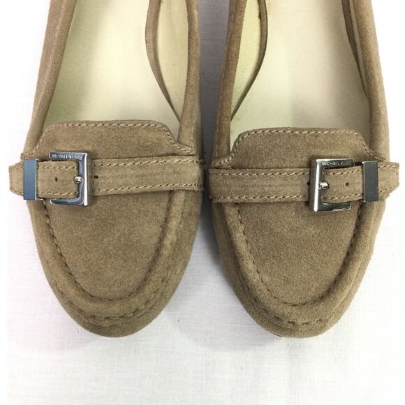 Michael Michael Kors Almond Toe Buckle Suede Preppy Minimalist Tan Loafer 10M - Picture 3 of 13